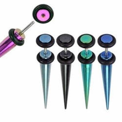 Titanium Anodized Surgical Steel Step Cone Disc Fake Taper Faux Ear Tapers with Rubber O-rings