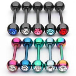 Titanium Anodized Surgical Steel Jeweled Ball Straight Barbells