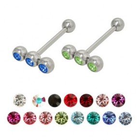 Surgical Steel Straight Barbell with 3 Gem Balls