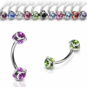 Multi Crystals Ball Surgical Steel Banana / Curved Barbells