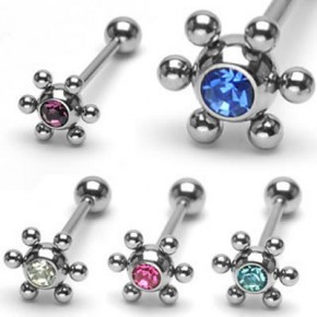 Jeweled Flower Ball Straight Barbell with 6 Balls