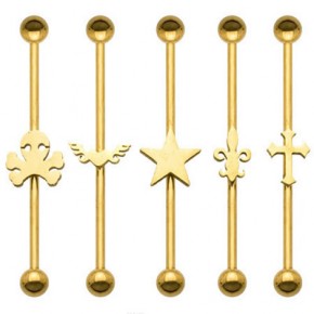 Gold Plated Steel Ball Industrial Barbell with Cutting Design in Center