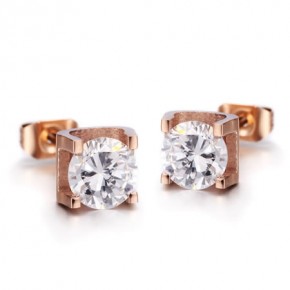 18K Rose Gold Plated Prong set CZ Stainless Steel Ear Studs