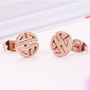 18K Rose Gold Plated Sand Blasting Stainless Steel Ear Studs