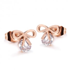18K Rose Gold Plated Ribbon CZ Stainless Steel Ear Studs