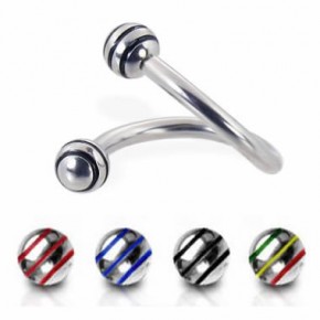 Striped Color Ball Surgical Steel Sprial / Twister Barbells