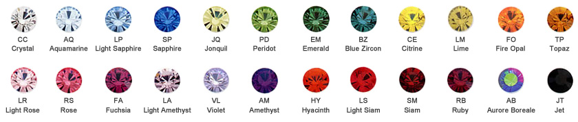 Body Jewelry Crystal Colors Chart