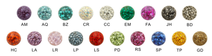 Body Jewelry Ferido Ball Colors Chart